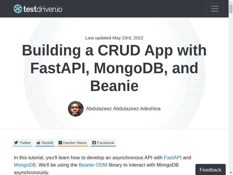 Preview of Building a CRUD App with FastAPI, MongoDB, and Beanie