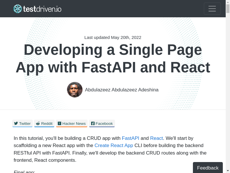 Preview of Developing a Single Page App with FastAPI and React