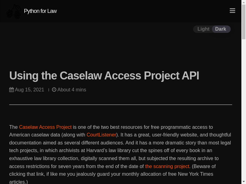 Preview of Using the Caselaw Access Project API