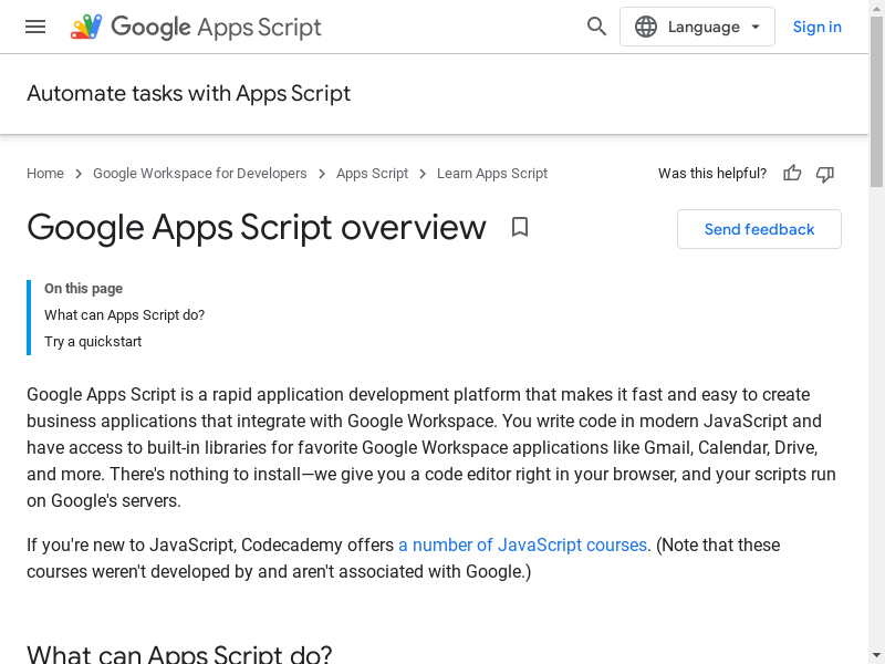 Preview of Gettering started with Javascript (in Google Apps Script)