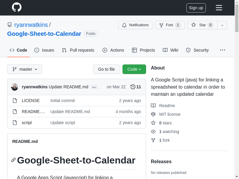 Preview of Manage a calendar with Google Sheet