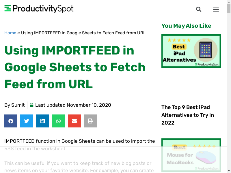 Preview of Import RSS into Google Sheet